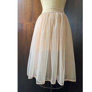 Vintage 50's Gathered Nude Blush Pink Net Skirt with New Elastic Waistband